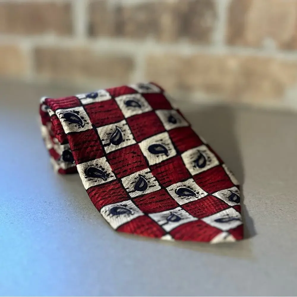 Robert talbott studio vintage red white black artistic men’s silk tie